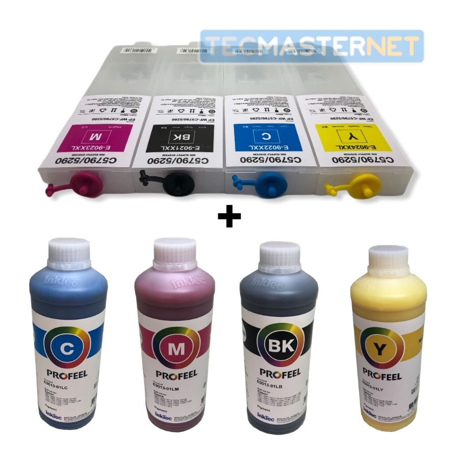 Kit Cartuchos Recarregáveis 04 Litros Tinta Pigmentada Epson WF C5710