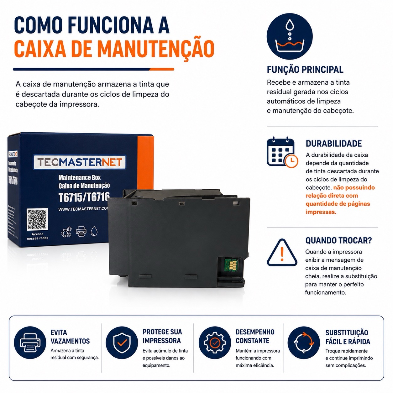 Caixa de manutenção Epson T6716 Tecmasternet compatível WF-C5710 WF-C5790 WF-M5299 WF-M5799