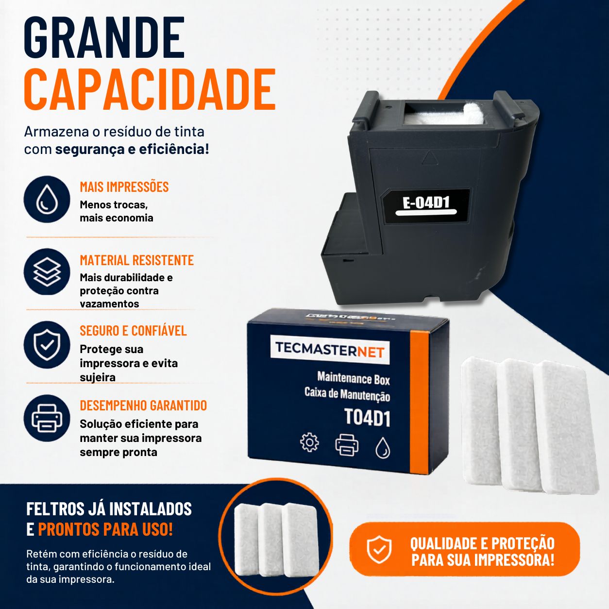 Caixa de manutenção T04D1 Tecmasternet compatível com Epson L6190 L6170 L6270 L14150 M3170 WF-2860