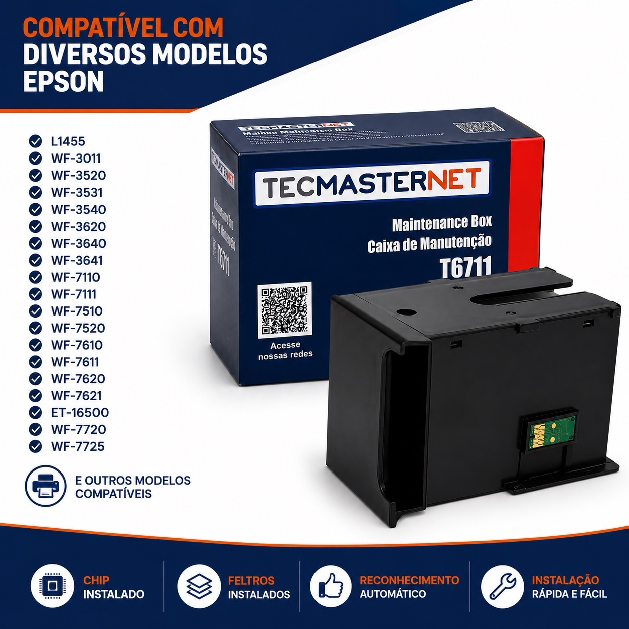 Caixa de manutenção Epson T6711 Tecmasternet compatível com WF-7620 WF-7610 WF-7111 WF-3640 L1455
