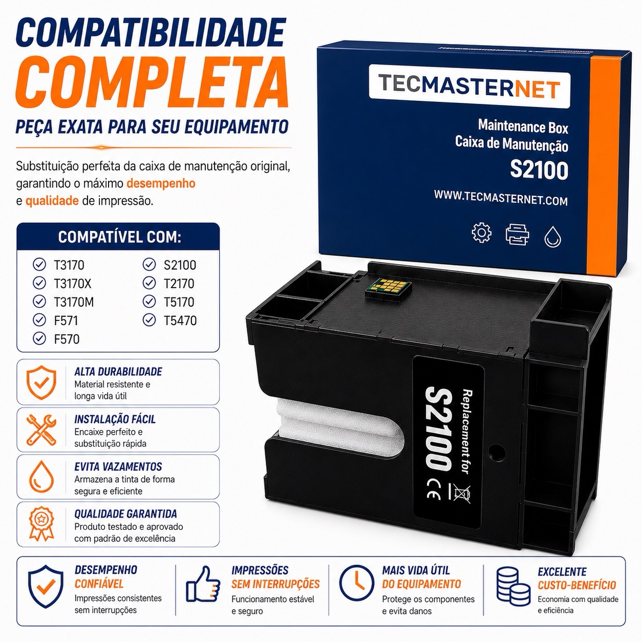 Caixa de manutenção S2100 Tecmasternet compatível com Epson T3170 T5170 F570 F571