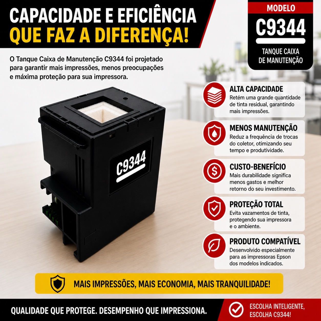 Caixa de Manutenção C9344 Epson L5590 XP3100 XP3200 XP4100 XP4200 WF2830 WF2930 Compatível - Imagem 4