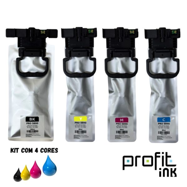 Kit 4 Bolsa Tinta Bag Epson WF-C5810 WF-C5890 WF-C5390 Pigmentada Compatível Profit