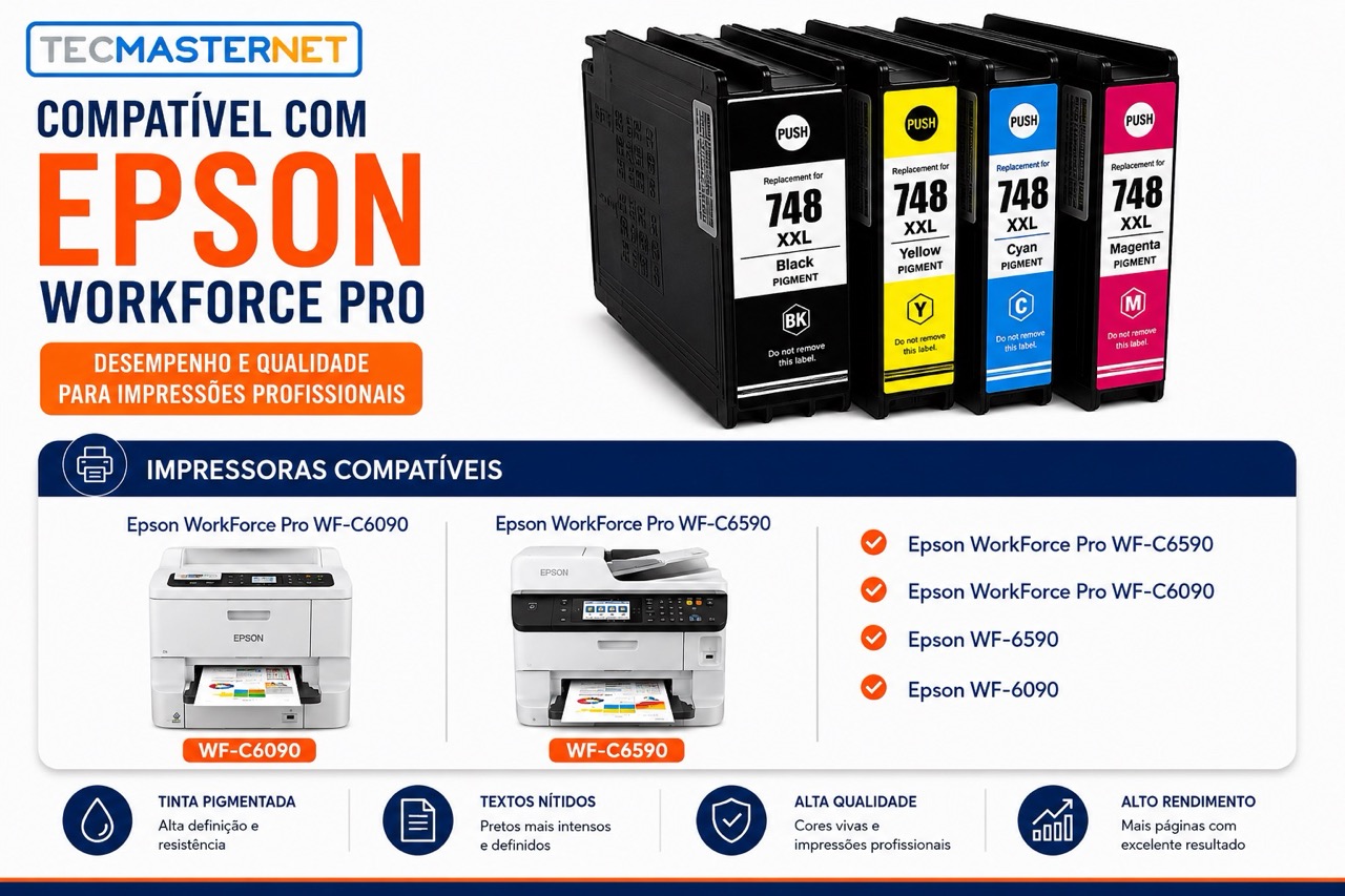 Kit cartucho T748 XXL pigmentado compatível Epson WF-C6590 WF-C6090