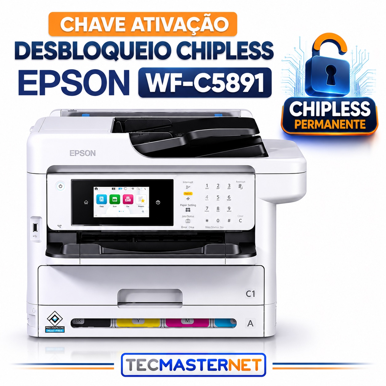Chave Desbloqueio Chipless Epson WF-C5891 Firmware Chipless Permanente Reset