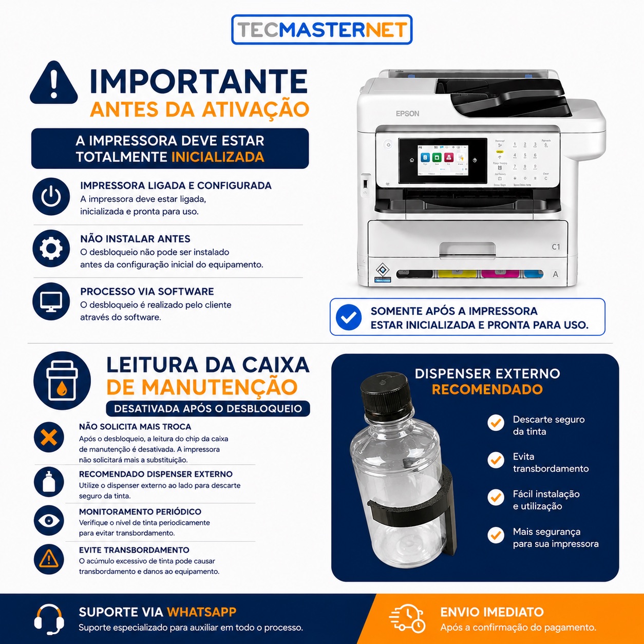 Chave Desbloqueio Chipless Epson WF-C5891 Firmware Chipless Permanente Reset - Imagem 2