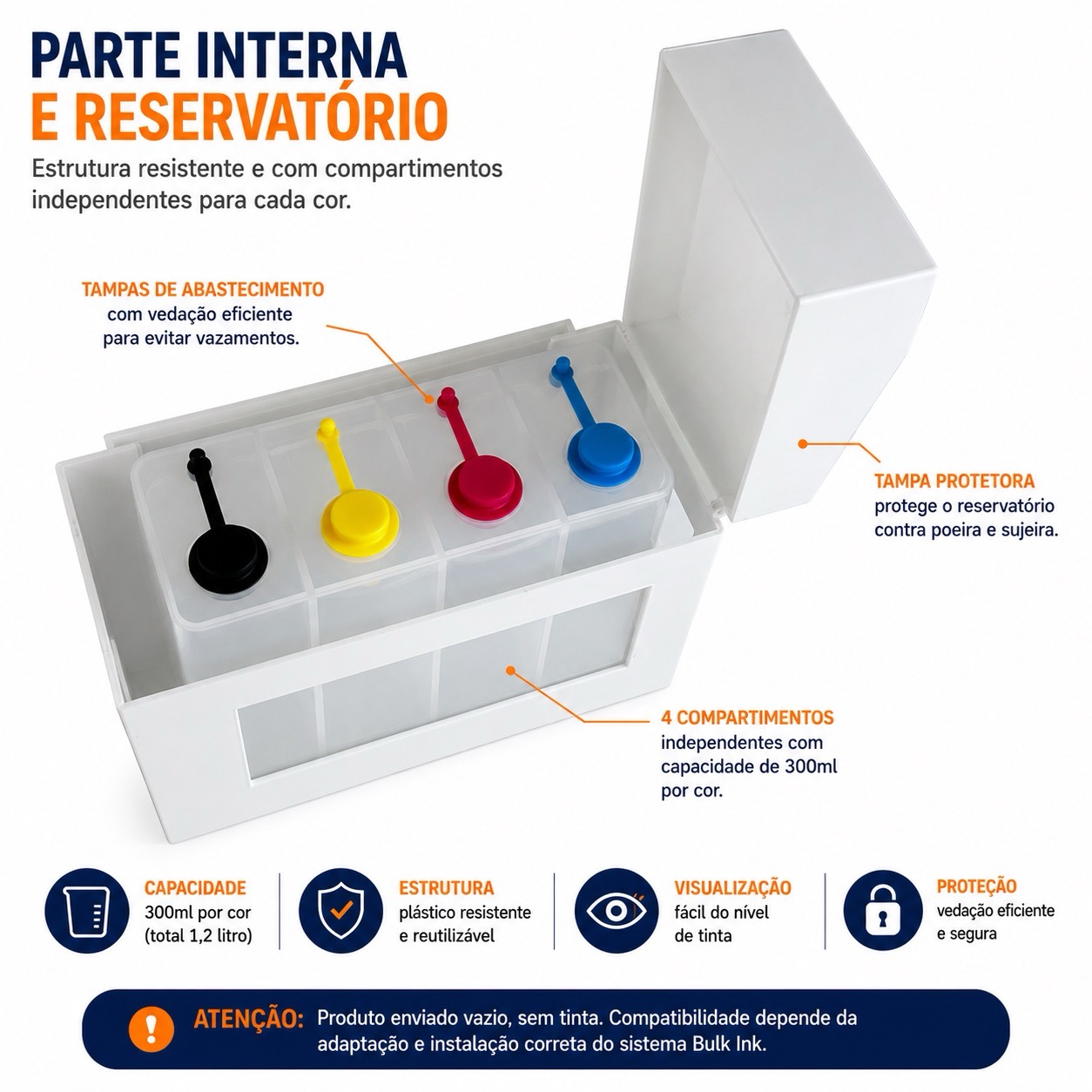 Reservatório Bulk Ink Universal 4 Cores 300ml para Impressoras Epson Canon HP Brother