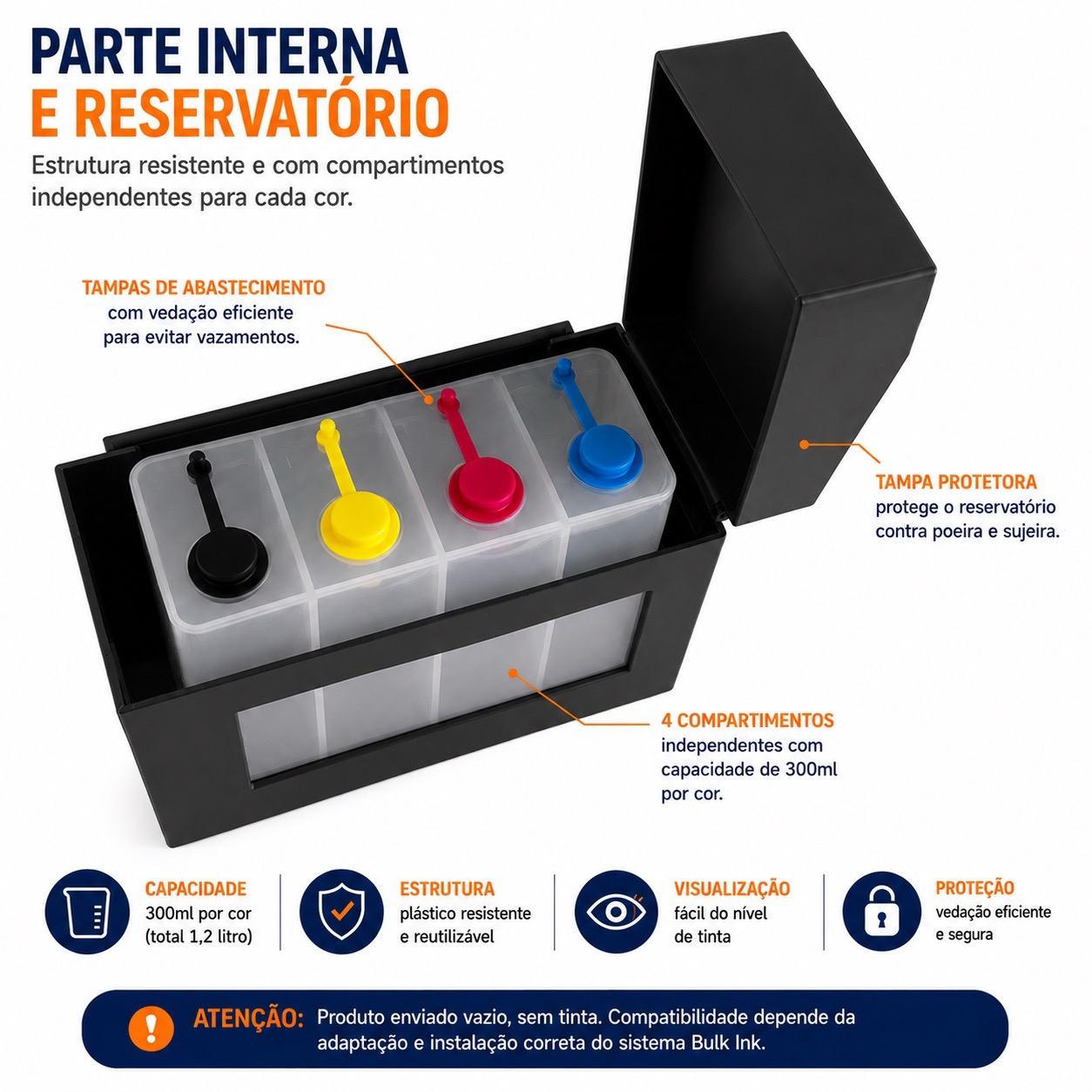 Reservatório Bulk Ink Universal 4 Cores 300ml para Impressoras Epson Canon HP Brother