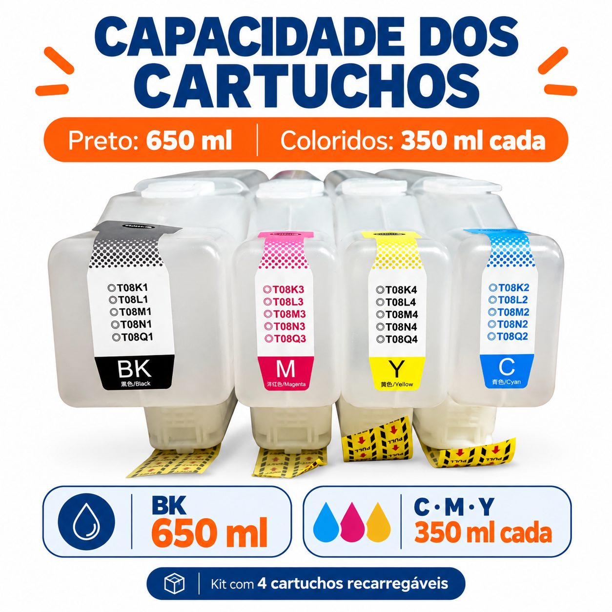 Kit Cartuchos Recarregáveis Para Epson AM-C400 AM-C550 Bulk Ink T08K T08M T08C T08Y - Imagem 5