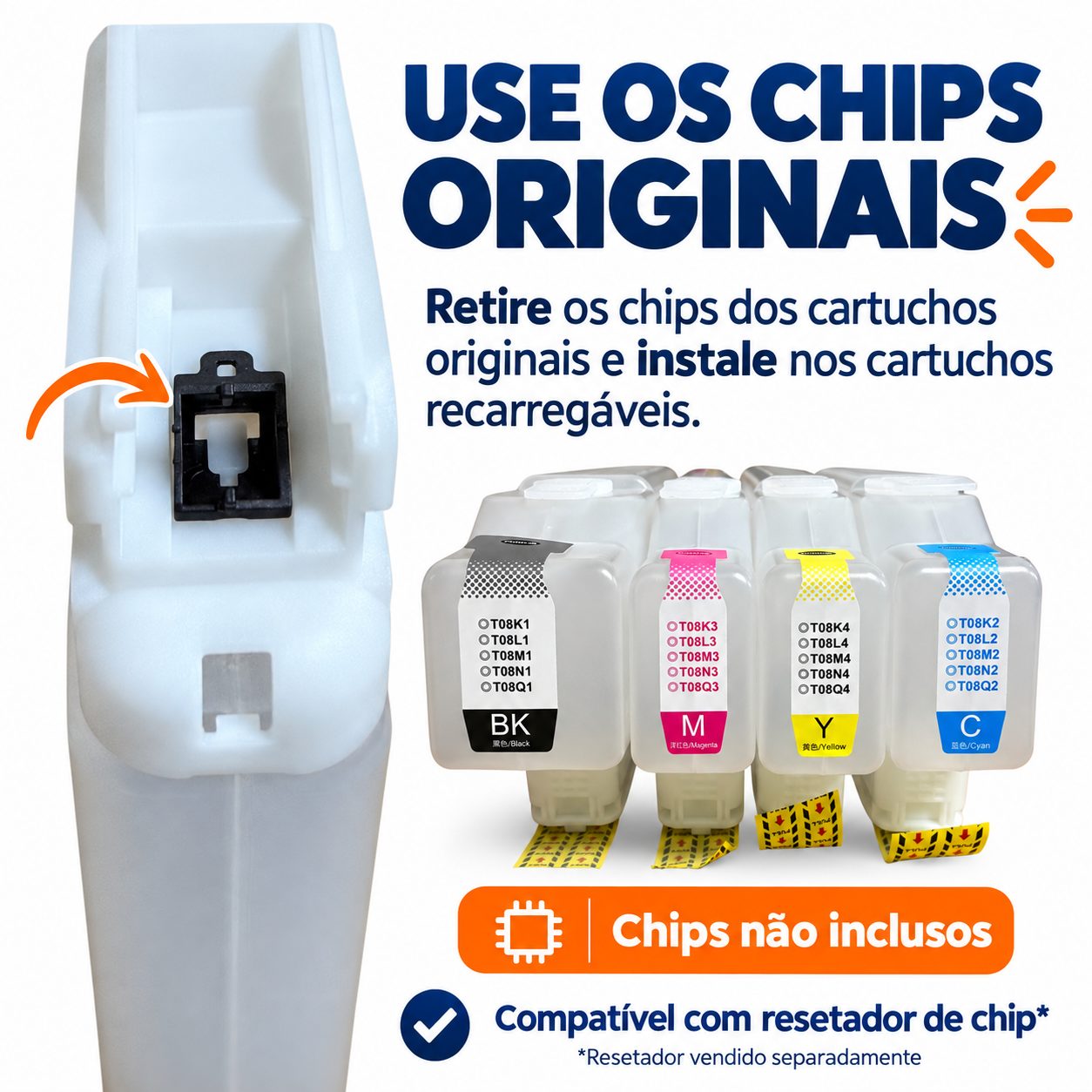 Kit Cartuchos Recarregáveis Para Epson AM-C400 AM-C550 Bulk Ink T08K T08M T08C T08Y - Imagem 3