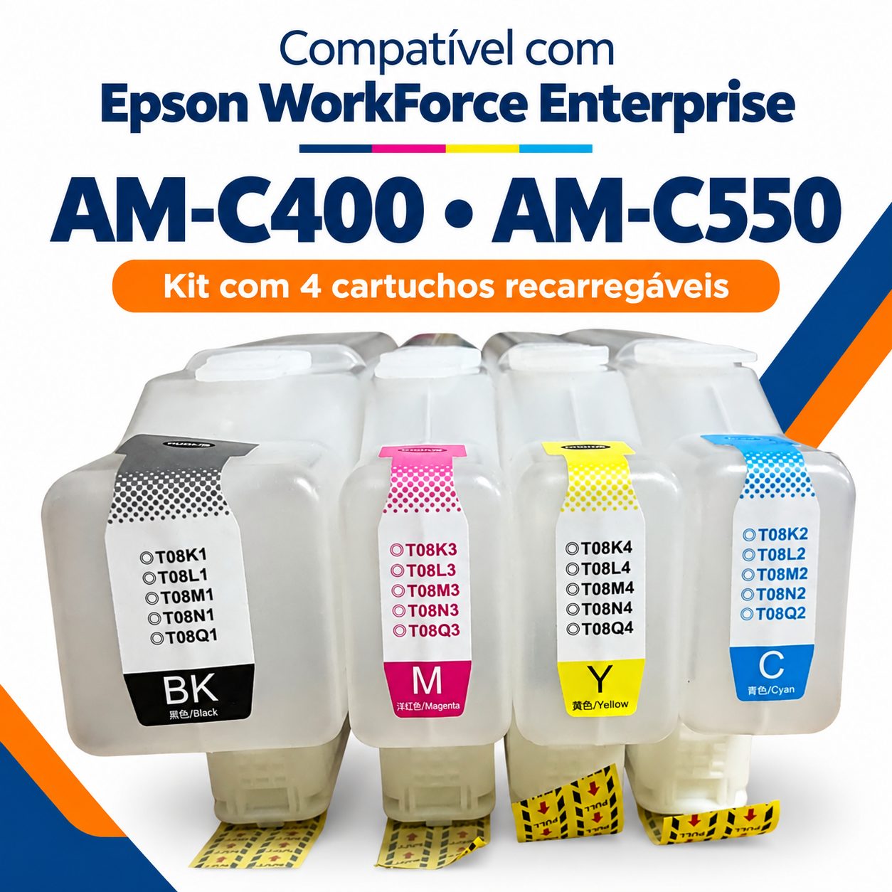 Kit Cartuchos Recarregáveis Para Epson AM-C400 AM-C550 Bulk Ink T08K T08M T08C T08Y - Imagem 4